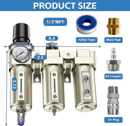 1/2" NPT 3 Stage Air Drying System, Heavy Duty Industrial Grade Air Compressor - Image 2
