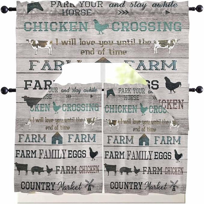 Farmhouse Swag Kitchen Curtains Valance and Tier Set, Rod Pocket Short Curtain by Unknown