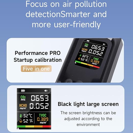 5 in 1 Air Quality Detector, CO2 TVOC HCHO Temp Humid Monitor Rechargeable - Image 7