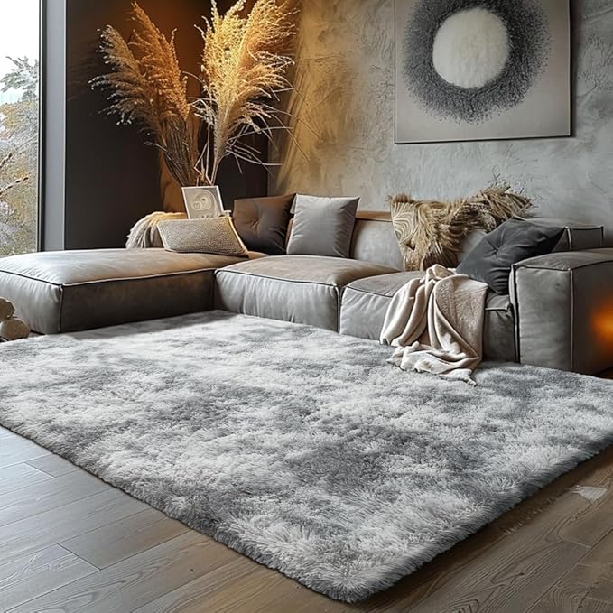 Shag Area Rugs for Bedroom Living Room,6X9 Ultra Soft Fluffy Area Rugs for Dorm, Indoor Carpet Nursery Rugs for Kids Room Home Decor,Tie-Dye Grey