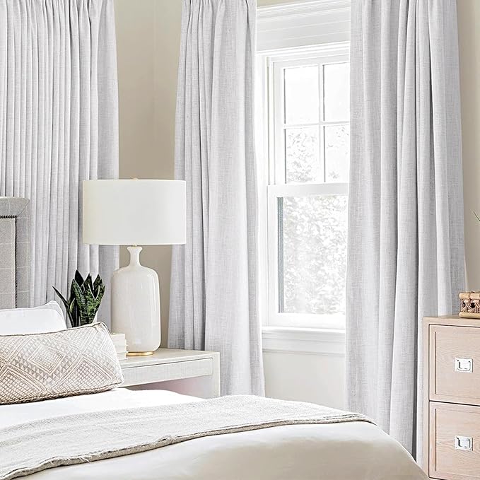 MIULEE Linen Texture Curtains for Bedroom Solid 100% Blackout Thermal Insulated Grayish White Curtains Grommet Room Darkening Curtains/Drapes for Living Room Nursery 52x96 Inch (2 Panels)