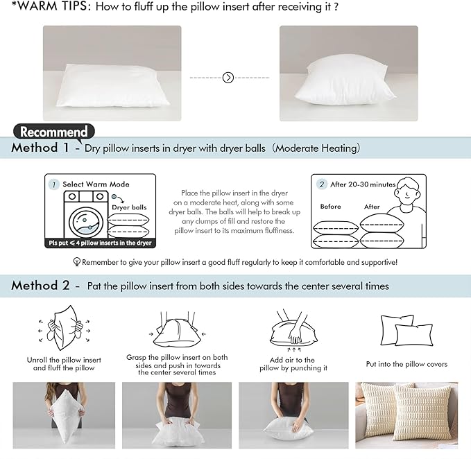 MIULEE Throw Pillows Inserts, Pack of 2 12x24 Inch 100% Virgin Fiber Filling Bed Couch Pillows