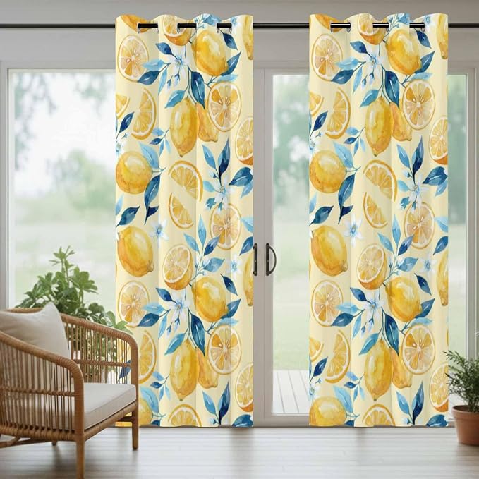 Lemon Outdoor Curtains for Patio Lemon Leaves Summer Plants Begin Waterproof - Image 6