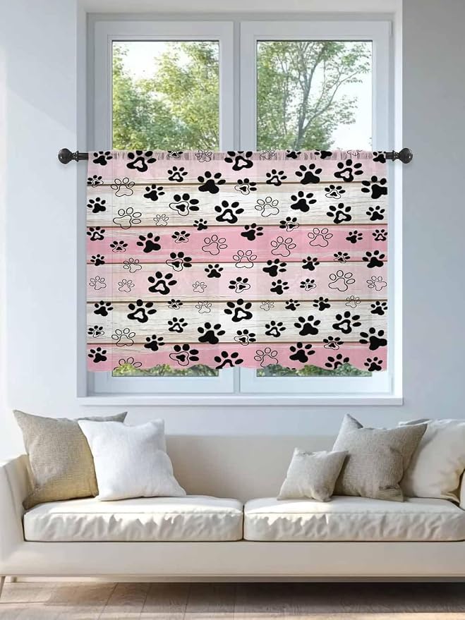 Sheer Curtains 54 Inch Length, Vintage Farmhouse Country Wooden Grain Privacy - Image 4