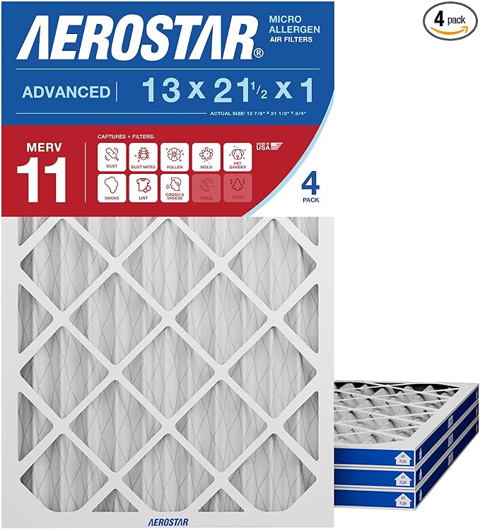 Aerostar 13x21 1/2x1 MERV 11, Pleated Air Filter, 13 x 21 1/2 x 1, Box of 4 by AirFiltersDelivered