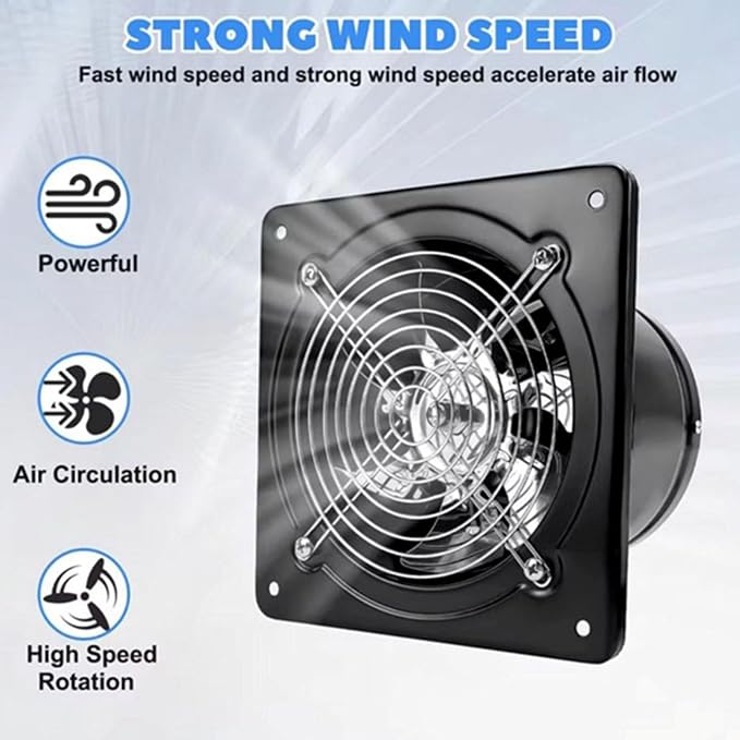 6 Inch Explosion-Proof Kitchen Exhaust Smoke Fan Low Noise 7-Blade Wall Mounted - Image 4