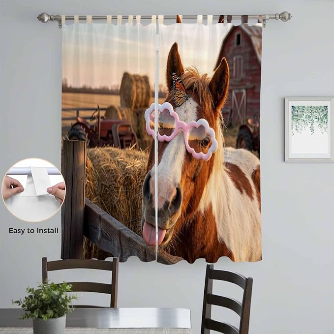 Farm Horses Living Room Curtains 96 Inch Length, Window Curtains Tab Top - Image 4