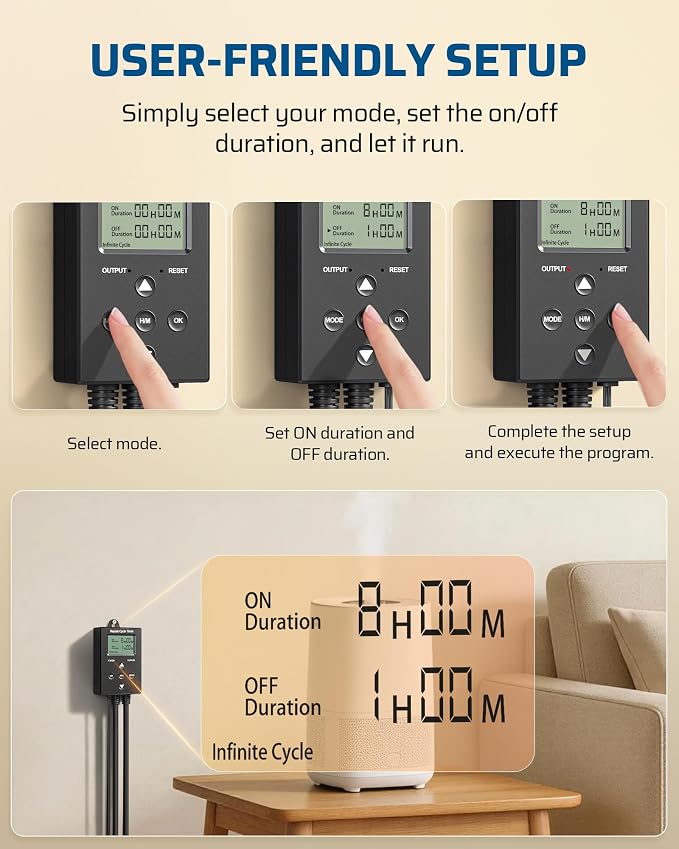 DEWENWILS Repeat Cycle Digital Timer, Interval Timer Outlet, Infinite/Day/Night - Image 4
