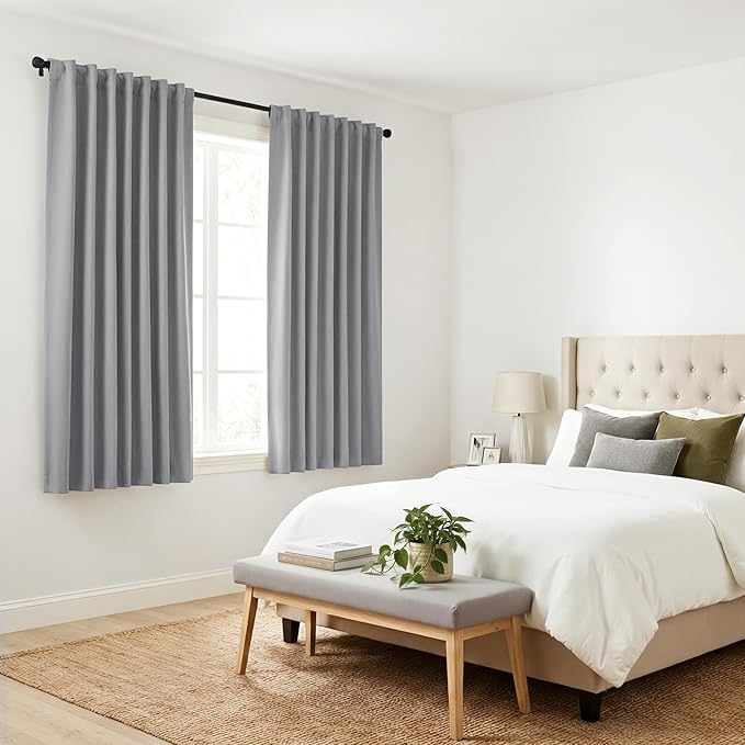 PONY DANCE Bathroom Window Curtains - Back Tab & Rod Pocket Drapes Window Treatments Privacy Protect/Blackout Curtain Panels for Kitchen, 42" W by 30" L, Silver Grey, 2 Pieces