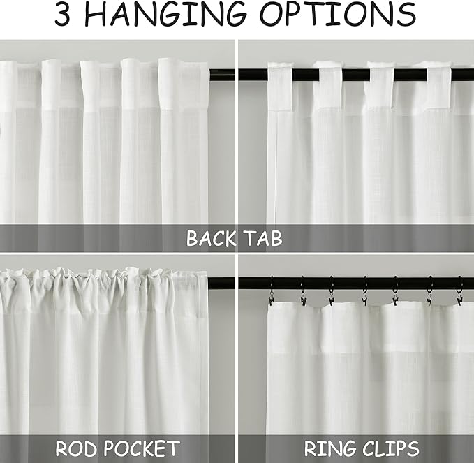 Nanspring Ivory Semi Sheer Curtains 72 Inches Long 2 Panels Set for Bedroom Back Tab Rod Pocket Light Filtering Privacy Drapes Cotton Linen Textured Farmhouse Living Room Curtain 52X72 Inches
