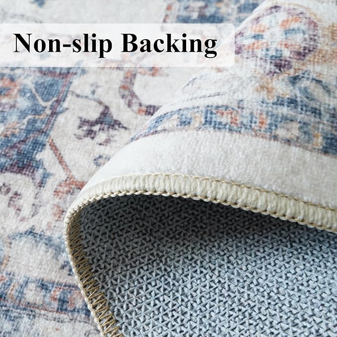 Washable 3x5 Kitchen Area Rugs: Cozy Soft Beside Low Pile Carpet for Living Room Bedroom Indoor Light-weight Doormat Anti-Slip Thin Low-Pile Rug for Entryway Nursery Small Vintage Floor Mat(3x5,Brick)