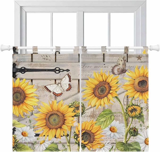 Farm Flowers Kitchen Curtains 45 Inch Length, Short Cafe Window Curtains Tab Top by Unknown