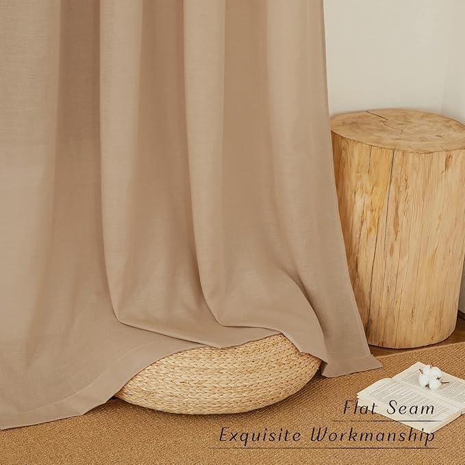 NICETOWN Natural Linen Camel Curtains 108 inches Long, Grommet Thick Linen Privacy Added Window Treatments with Light Filtering for Bedroom/Living Room, W55 x L108, 2 Panels