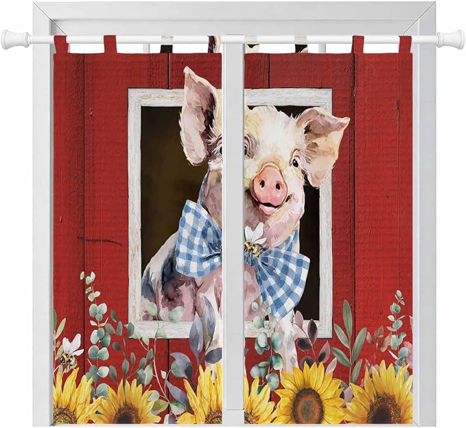 Pig Sunflowers Bathroom Curtains 63 Inch Length, Window Curtains Tab Top by Unknown