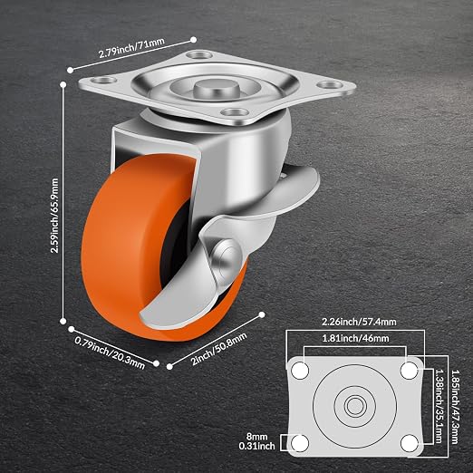 2" Caster Wheels, Casters Set of 16, Heavy Duty Caster - Image 2
