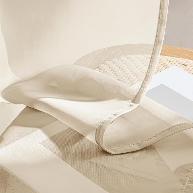 MIULEE Butter Cream Sheer Curtains 96 Inches Long, 4 Panels Set, Rod Pocket Voile Drapes Light Filtering and Semi Transparent, Elegant Window Treatments for Bedroom Living Room,54 x 96 Inches