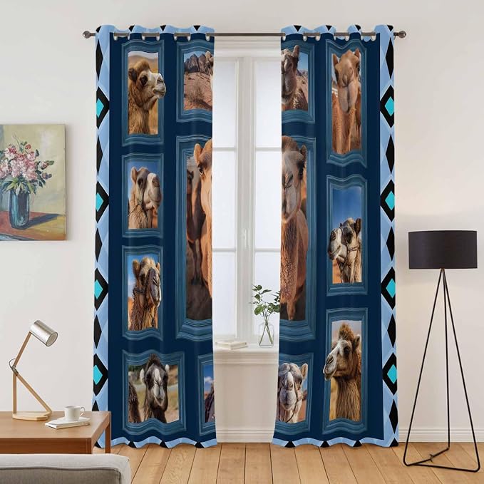 2 Panel Kitchen Cafe Curtains, Desert Camels Sunlight Filtering Nature Air - Image 2