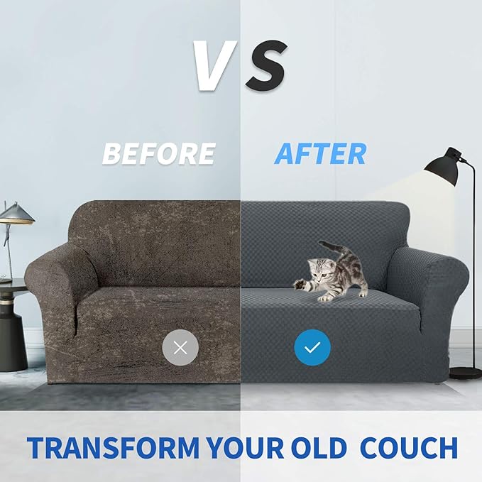 ZNSAYOTX 1 Piece Jacquard Couch Covers for 3 Cushion Couch Living Room High Stretch Sofa Cover Pets Dogs Friendly Anti Slip Thickened Slipcovers Furniture Protector (Sofa, Dark Grey)