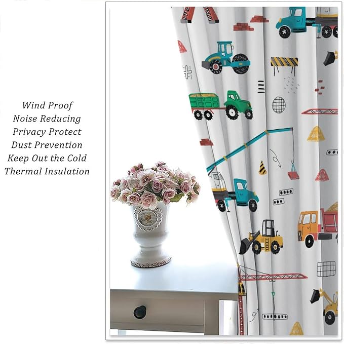 Construction Window Curtains, Kids Cartoon Construction Machines Building Hand - Image 5