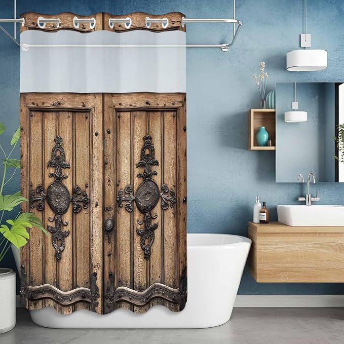 Wood Barn Door No Hook Shower Curtain - Image 3