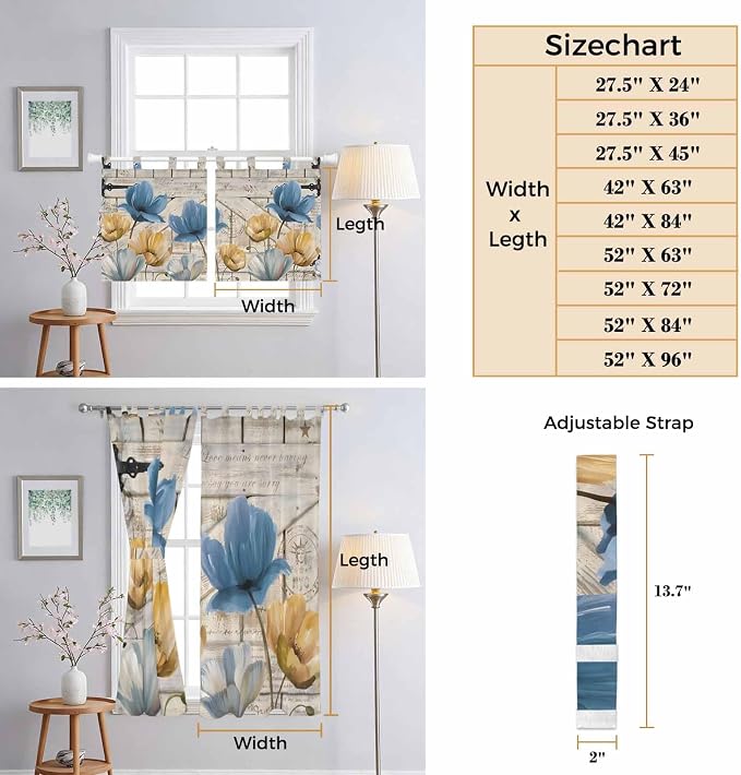 Blue Yellow Tulips Bedroom Curtains 72 Inch Length, Window Curtains Tab Top - Image 8