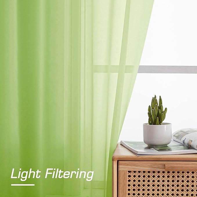 OWENIE Lime Kitchen Sheer Curtains for Bedroom Living Room 45 Inch Length, Bedroom, Soft Solid Light Filtering Voile Short Sheer Curtain for Small Window, 42" W x 45" L, Lime