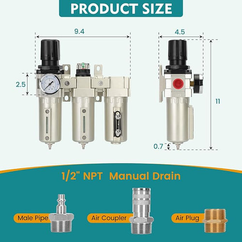 1/2" NPT Industrial Air Dryer for Compressor, 3 Stage Air Compressor Water - Image 2