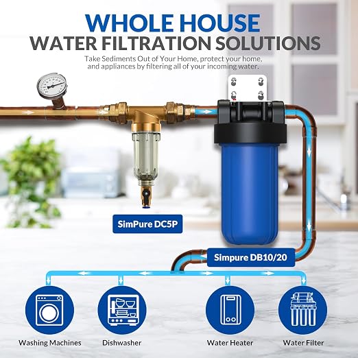 SimPure DC5S 40 Micron Spin Down Sediment Filter, Reusable Whole House Sediment - Image 6