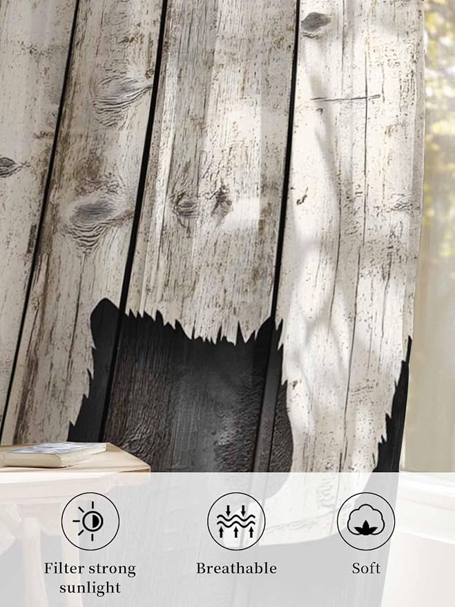 Sheer Curtains 96 Inches Long, Vintage White Brown Bear Semi Sheer Curtains - Image 6