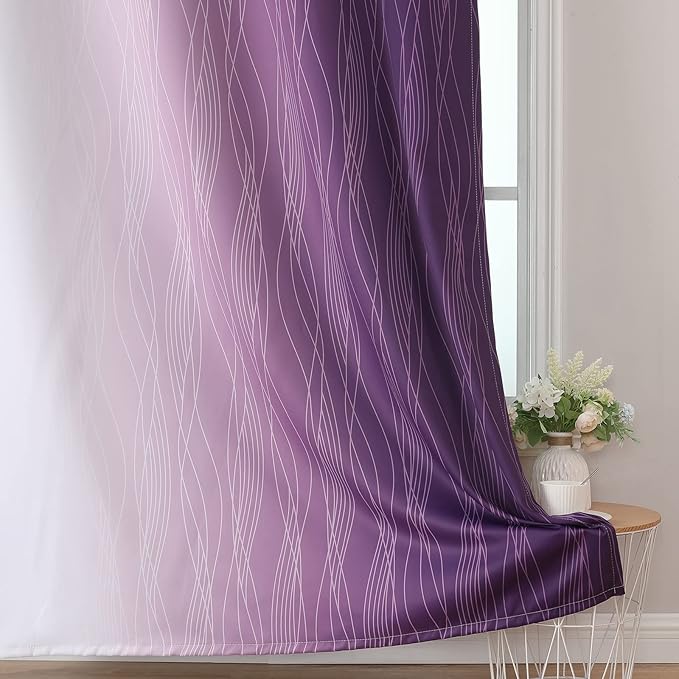 Estelar Textiler Purple and Grayish White Blackout Curtains 108 Inches Long, Thermal Insulated Drapes for Bedroom, Full Light Blocking Energy Saving Long Curtains for Living Room, 52Wx108L, 2 Panels