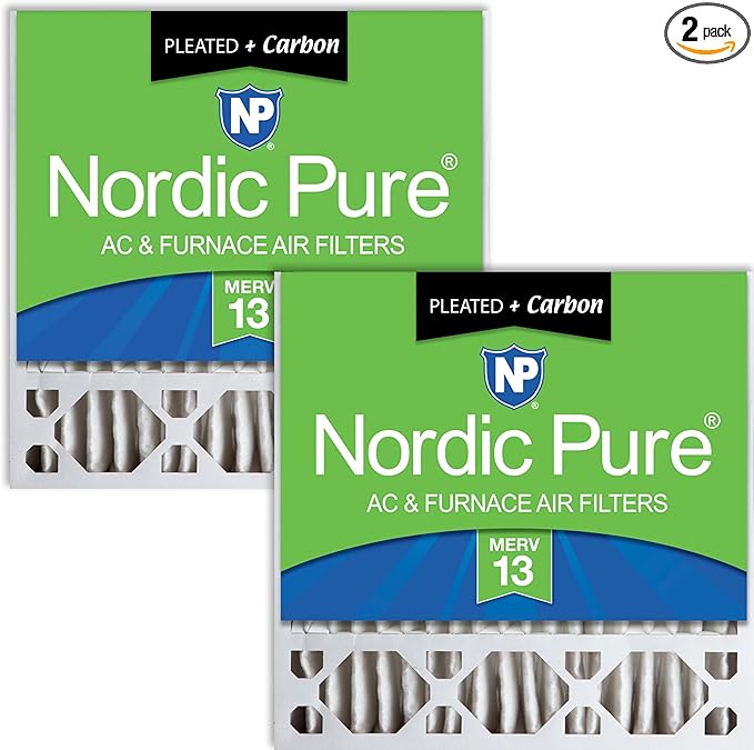 Nordic Pure 20x20x5 Pleated MERV 13 Plus Carbon Air Filters 2 Pack | Actual by NordicPure