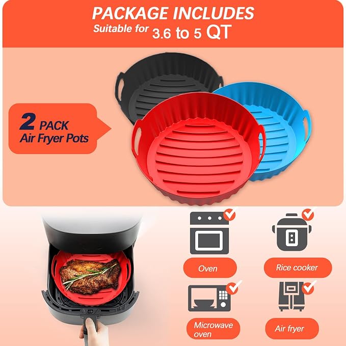 2Pcs Silicone Air Fryer Liners Reusable Round Thickened Airfryer Basket - Image 8