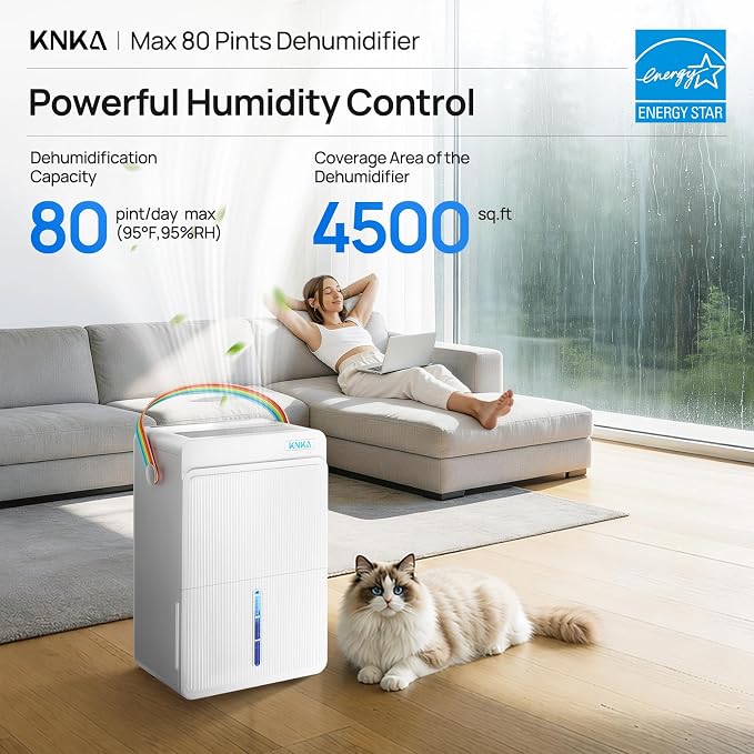KNKA Energy Star 4500 Sq.Ft Dehumidifier, Max 80 Pint/Day Dehumidifier - Image 2