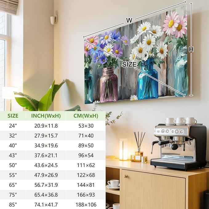 Rustic Flower Vase Retro Wood Indoor TV Cover, Elastic TV Screen Protector - Image 3