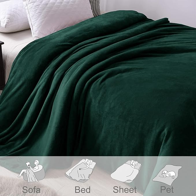 Exclusivo Mezcla Fleece Blanket Twin Size for Bed, Super Soft and Warm, All Season, Cozy, Plush, Lightweight, 90x66 Inches, Forest Green