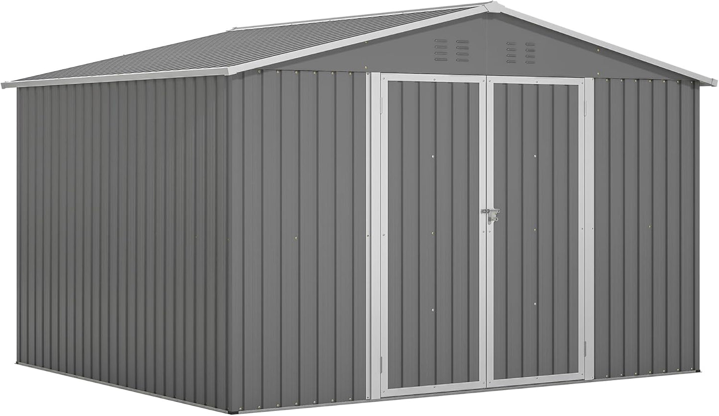 10X8 FT Outdoor Metal Storage Shed with Lockable Door & Floor Frame, Heavy-Duty Garden Tool Shed, Weatherproof Steel Utility Shed for Backyard, Patio, or Lawn Organization