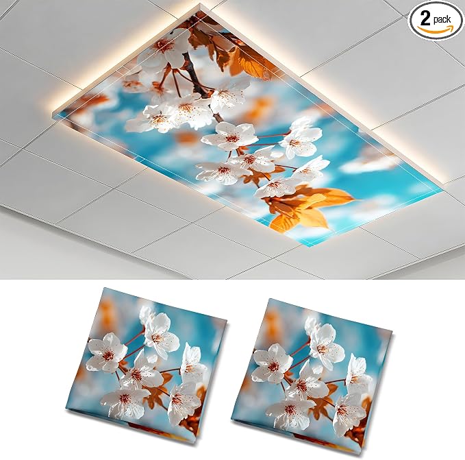 2 Pack Autumn Leaf Blossom Decorative Ceiling Light Covers, Magnetic 4x2 Ft by AOHMPT