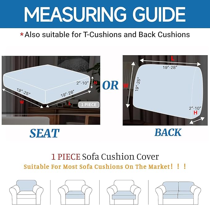 XINEAGE Couch Cushion Covers Seat Cushion Cover Thick Stretch Sofa Slipcovers 1 Piece Individual Couch Covers with Elastic Bottom(Single Seat Cushion/Backrest,Light Grey)