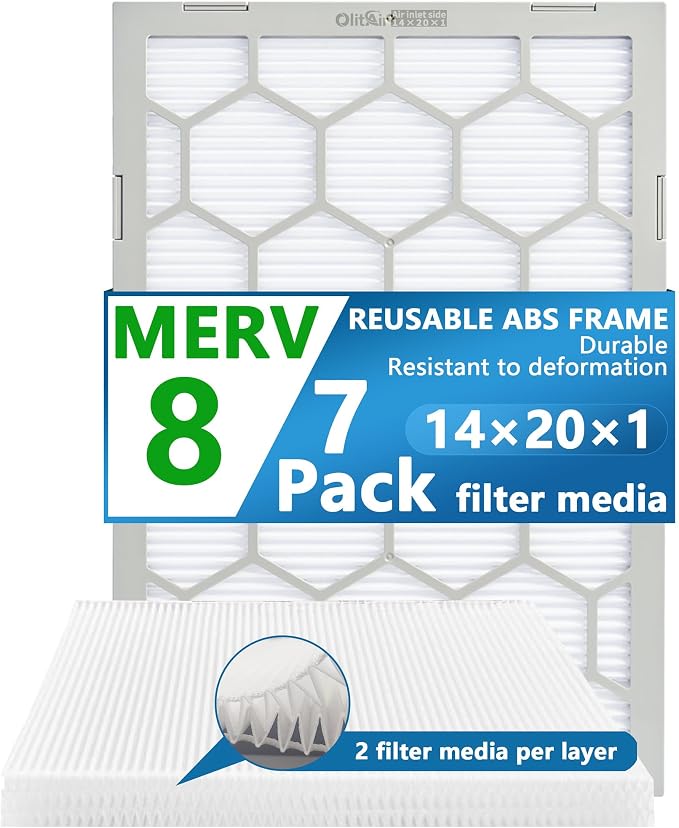 14x20x1 MERV 8 Air Filter, AC Furnace Air Filter, Reusable ABS Plastic Frame by OlitAir