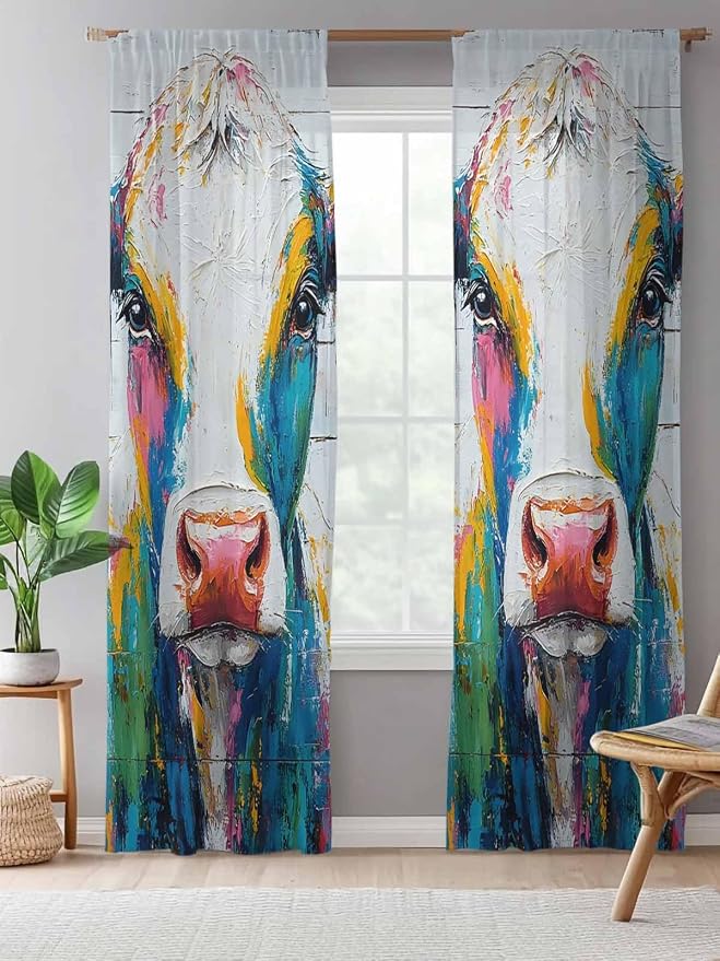 Sheer Curtains 108 Inches Long, Farmhouse Oil Painting Semi Sheer Curtains - Image 5