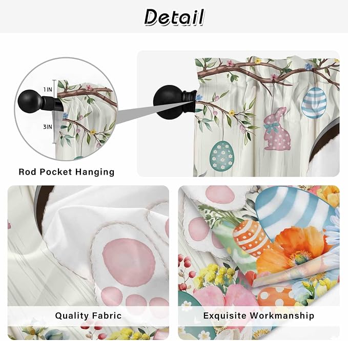 Easter Kitchen Curtains 54 Inch Long 2 Panel Set, Rod Pocket Window Curtains - Image 9