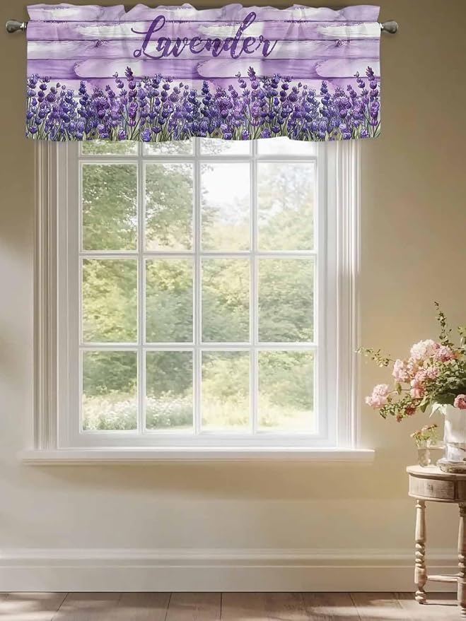 Kitchen Valances for Window, Retro Lavender on Farm Wood Grain Light Filtering - Image 8