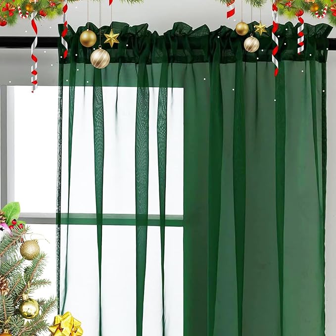 SpaceDresser Basic Rod Pocket Sheer Voile Window Curtain Panels White 1 Pair 2 Panels 42 Width 54 Inch Long for Kitchen Bedroom Children Living Room Yard(Foliage Green,42 W x 54 L)