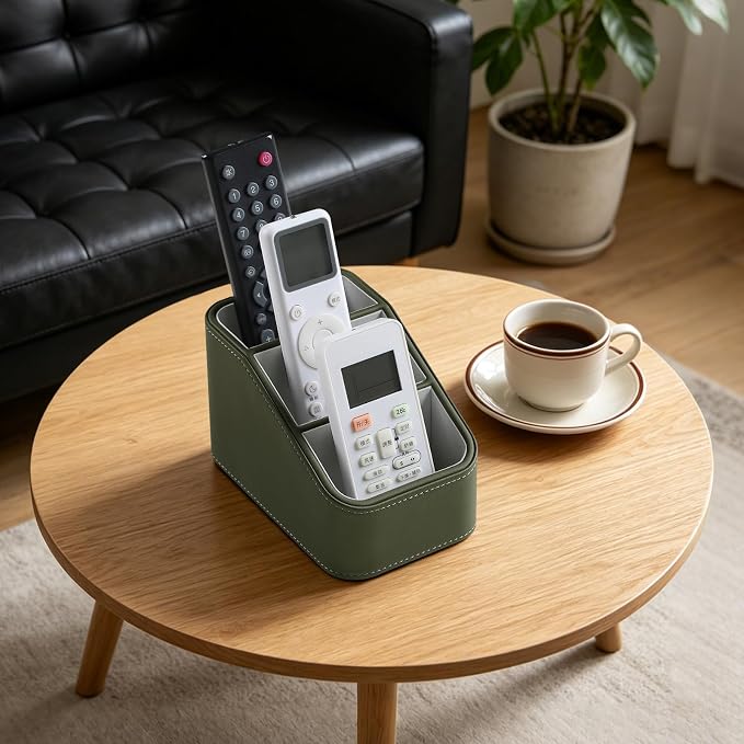 PU Leather Remote Control Holder, Small Desk Organizer Office Supply Bedside - Image 6