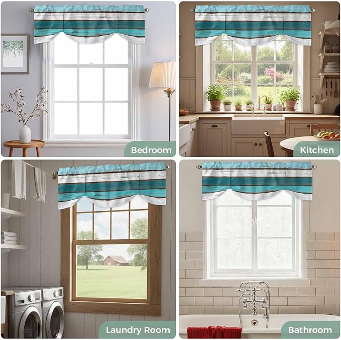 Turquoise Teal Tie Up Valance Curtains - Image 8