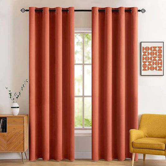 MIULEE Blackout Curtains for Fall Bedroom Living Room Thermal Insulated Room Darkening Grommet Top Solid Light Blocking Drapery Set of 2 Window Panels 52 x 90 Inches Burnt Orange
