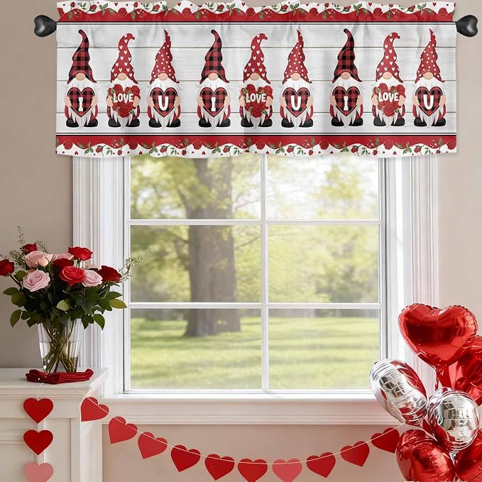I Love U Valance Curtains for Kitchen, Valentine's Day Dwarf Romantic Wood - Image 6