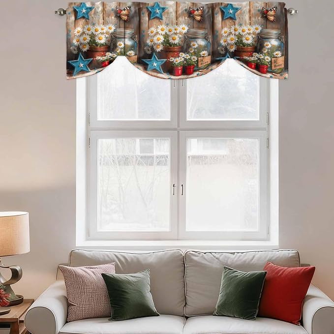 Country Flower Tie Up Valance for Window, Western Texas Star Butterfly Barn - Image 6