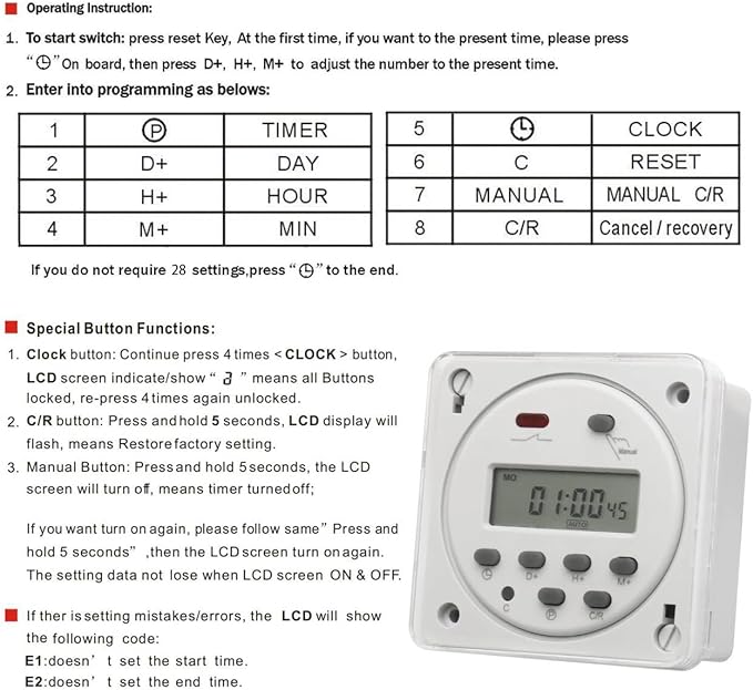 Baomain Time Switch Relay with Waterproof Cover, Digital LCD Programmable Timer - Image 3