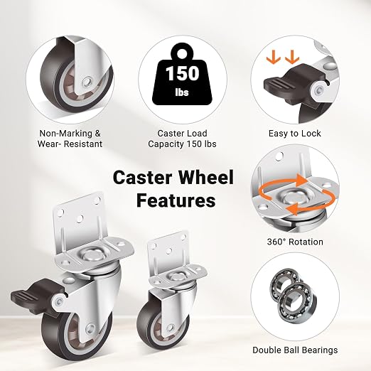 Nefish 2 Inch Side Mount Casters Wheels 12 Pack, L-Shaped Rubber Casters Wheels - Image 4